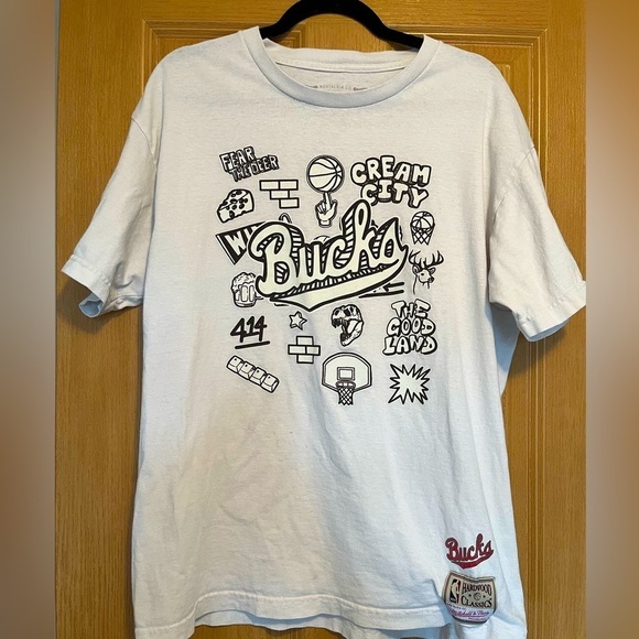 Mitchell & Ness Other - Men's Milwaukee Bucks Mitchell & Ness White Hardwood Classics Doodle T-Shirt